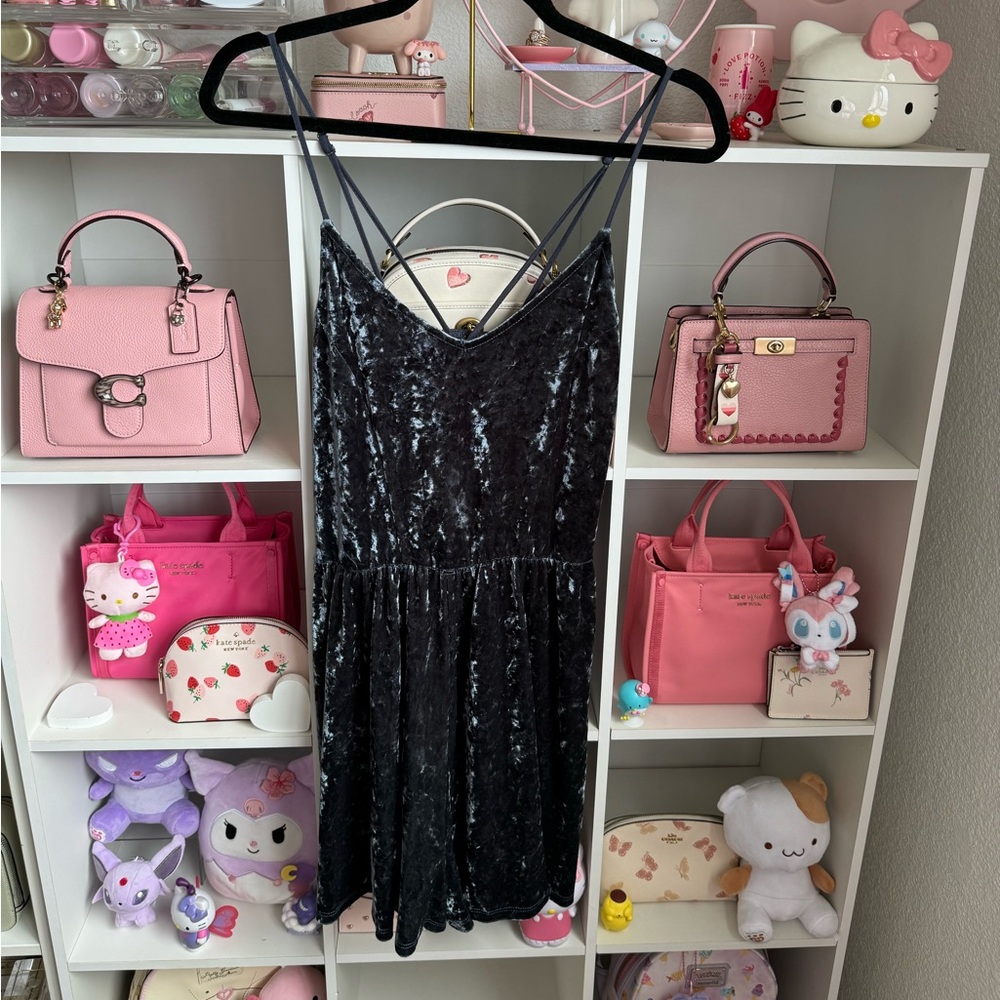 Blue Crushed Velvet Romper Size L